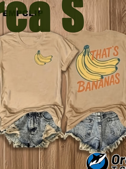 Women'S White Short-Sleeve T-Shirt - Fun Banana Decorative Text, Humorous Theme, Front And Back Printed Designs, 100% Round Neck Regular Fit, Soft And Breathable, Suitable for All Seasons, Perfect for Work And Leisure, Easy to Pair with Anythin