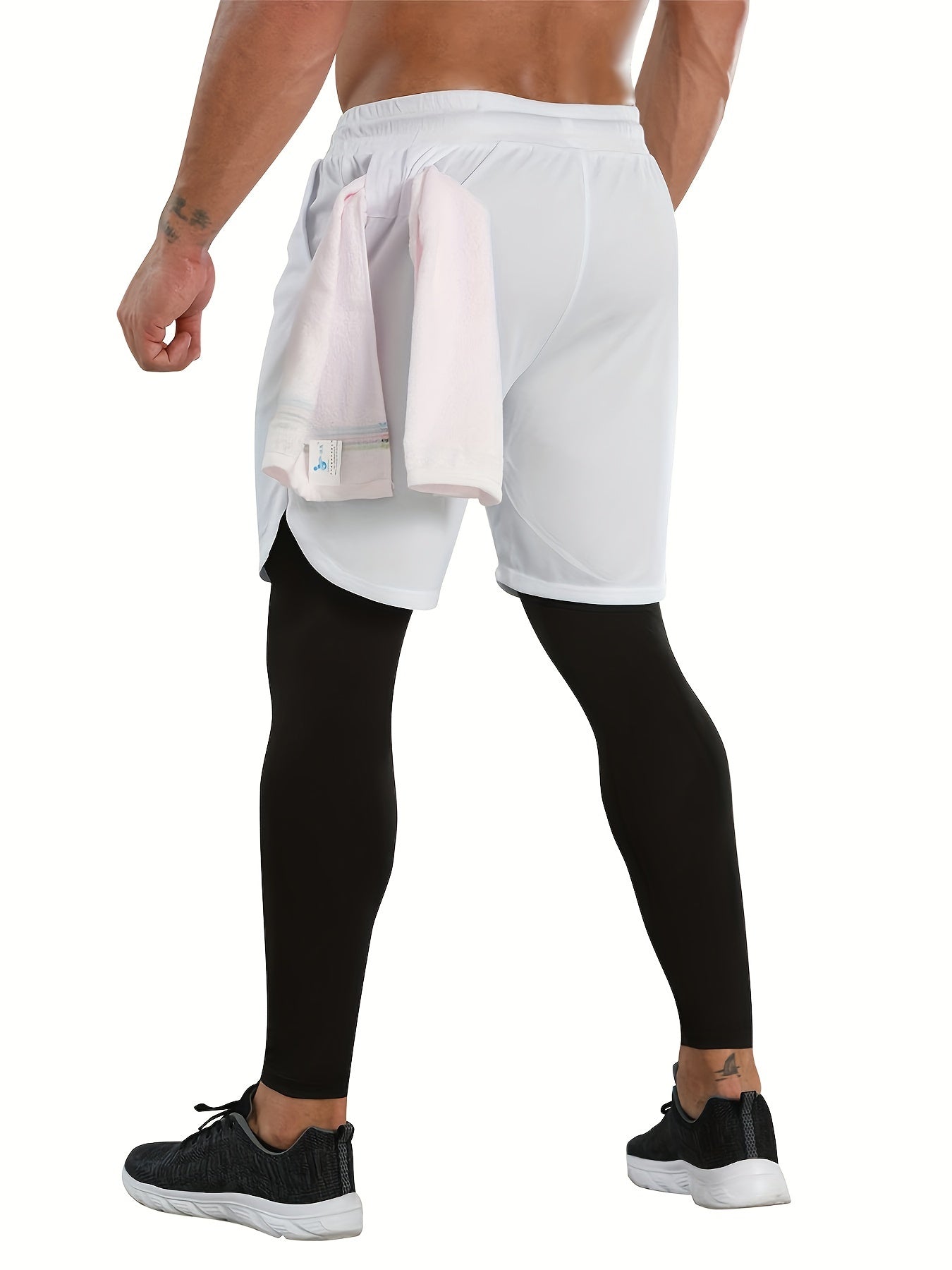 Compression Pants Men 2 in 1 Running Pants Workout Pants for Men Gym Tights with Towel Loop