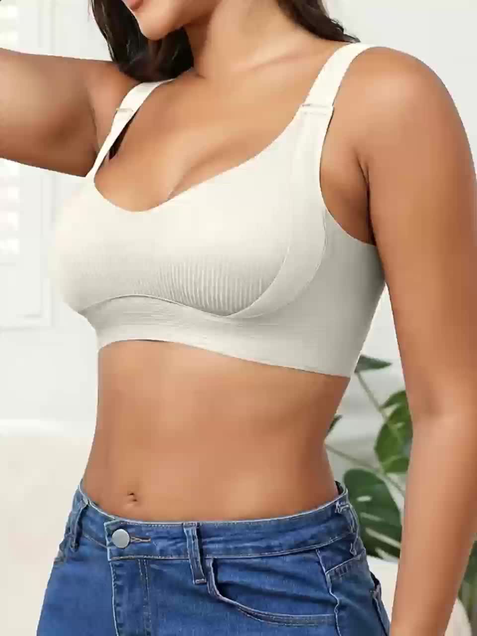 3pcs Women'S Bra Set - Wire-Free Push-Up Support with Adjustable Straps, Ultra-Soft Breathable Non-Detachable Padded Cups, Full Bust Coverage for Daily Wear (Lingerie) - 3 Bras Suitable for Women (White, Apricot, Black)