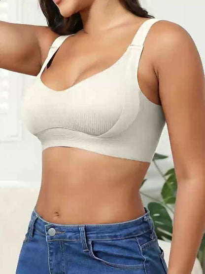 3pcs Women'S Bra Set - Wire-Free Push-Up Support with Adjustable Straps, Ultra-Soft Breathable Non-Detachable Padded Cups, Full Bust Coverage for Daily Wear (Lingerie) - 3 Bras Suitable for Women (White, Apricot, Black)