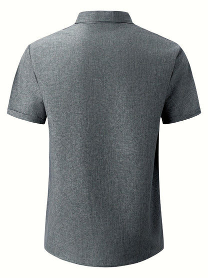 Men's Solid Color Shirt - Collared Short Sleeve 001061