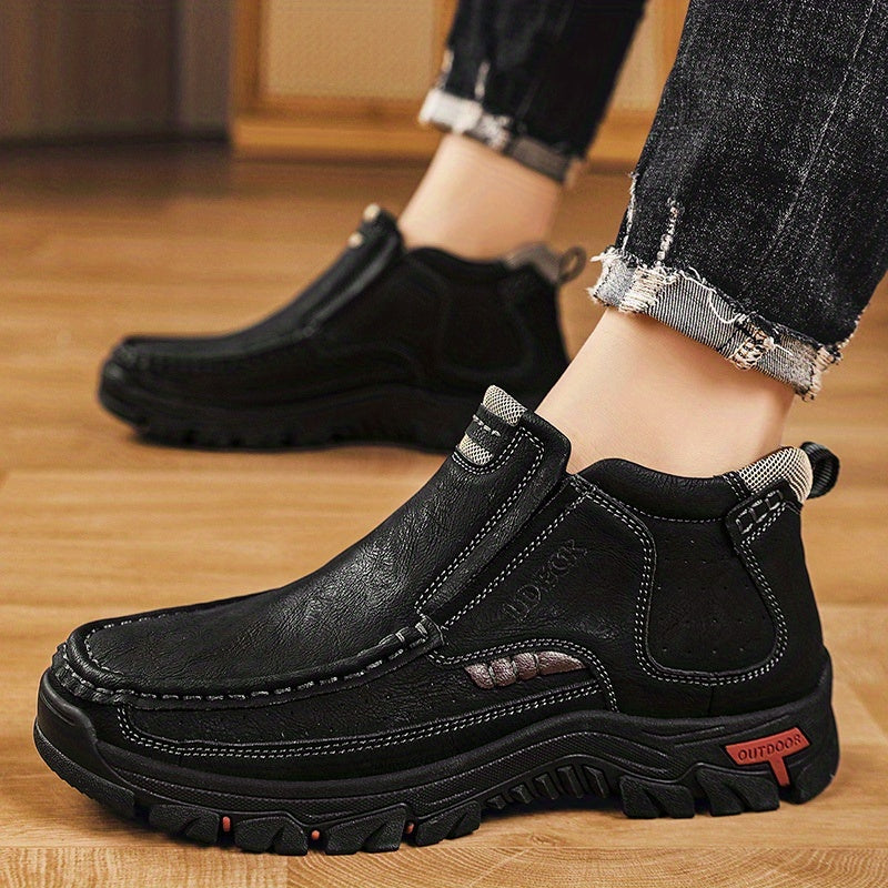 [Hand-Stitched] LDECK Slip-On Casual Shoes for Men - Durable Genuine Leather Work Boots, Men's Mountaineering Boots