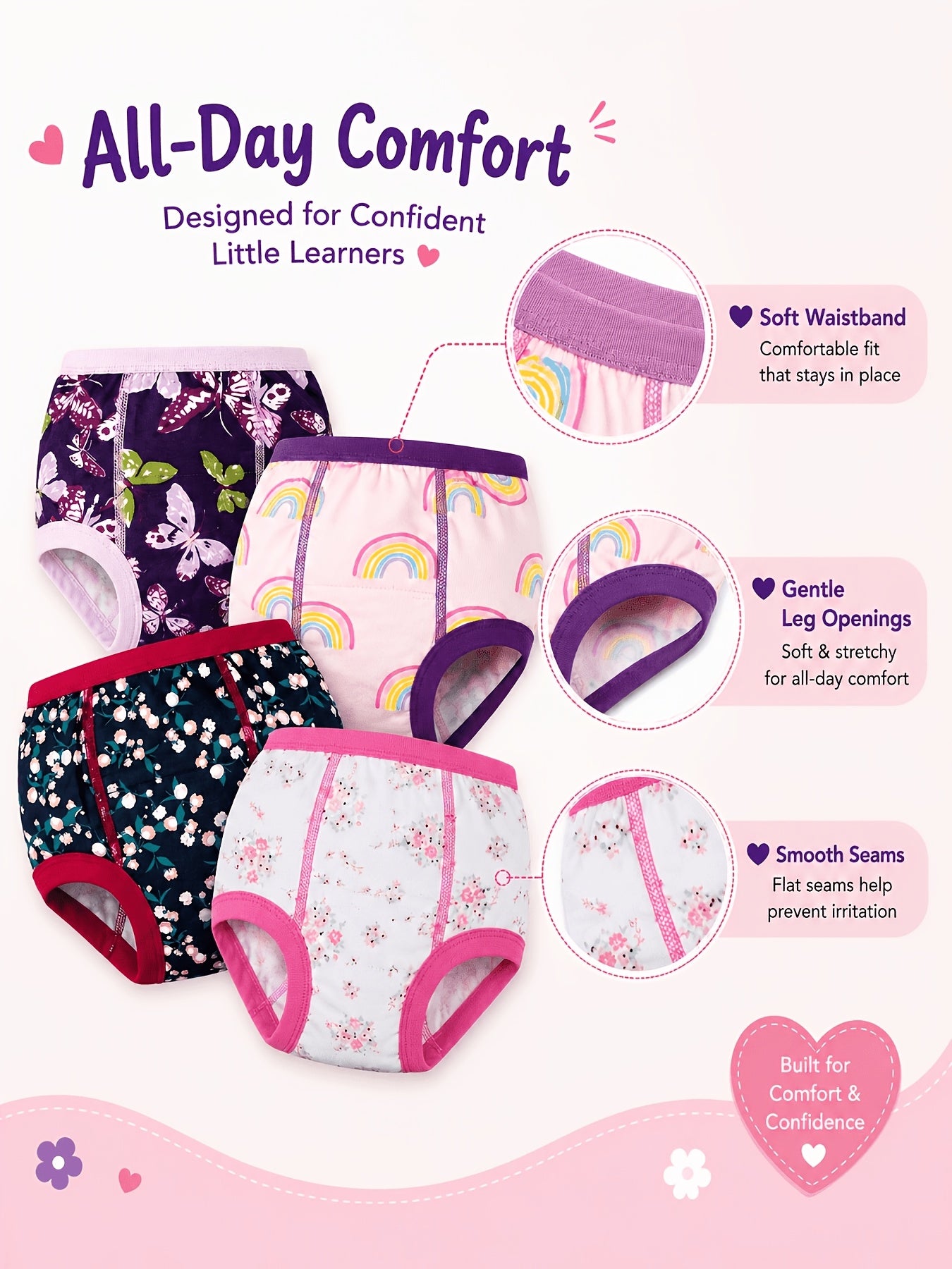 Potty Training Underwear - 10pcs, 100% Absorbent Pee Pants for Girls