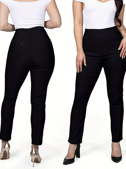 Slim Fit High-Waisted Pants for Women Featuring Five Pockets, Designed for Easy Pull-On Wear, Suitable for Work Or Casual Office Settings