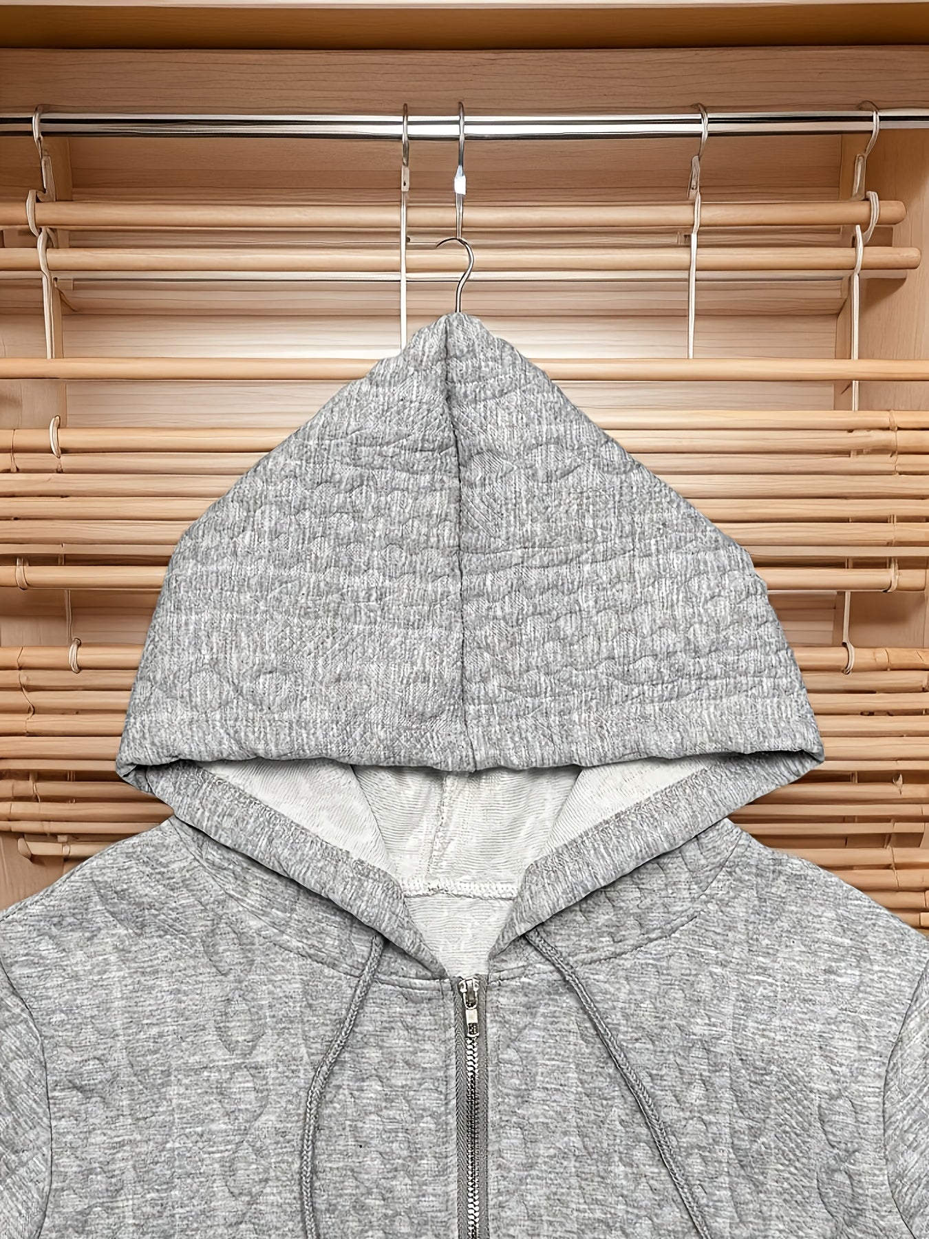 Women'S Casual Solid Zip-Up Hoodie - Fashionable Fall/Winter Long-Sleeve Outerwear, White Bomber Design, Textured Details, Casual Hoodie | Fashionable Zip-Up | Textured Detail Jacket