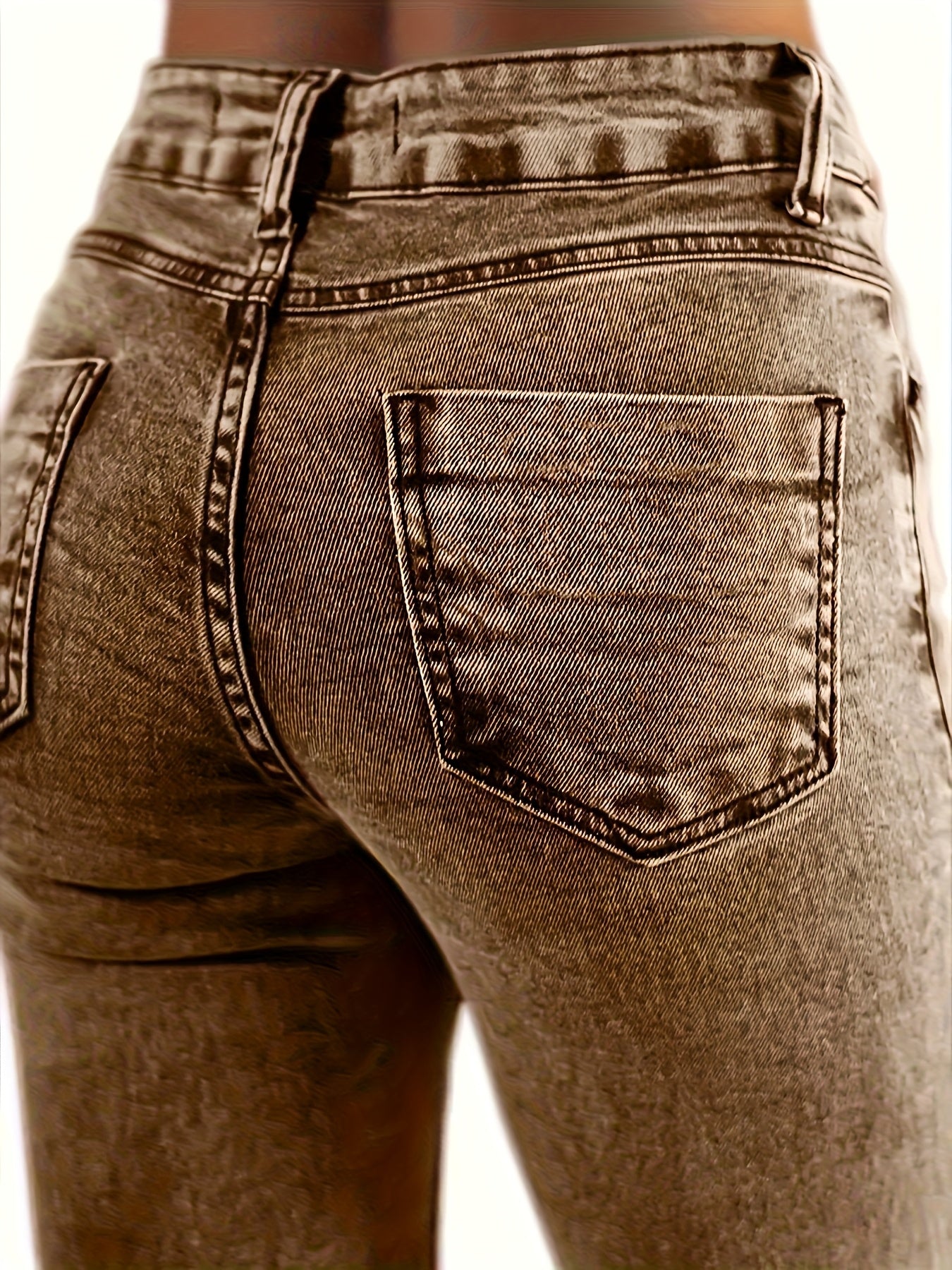 Women's Colored Cow Fashion Stretch Maillard Brown Retro Washed Denim Horseshoe Micro Pull Pants