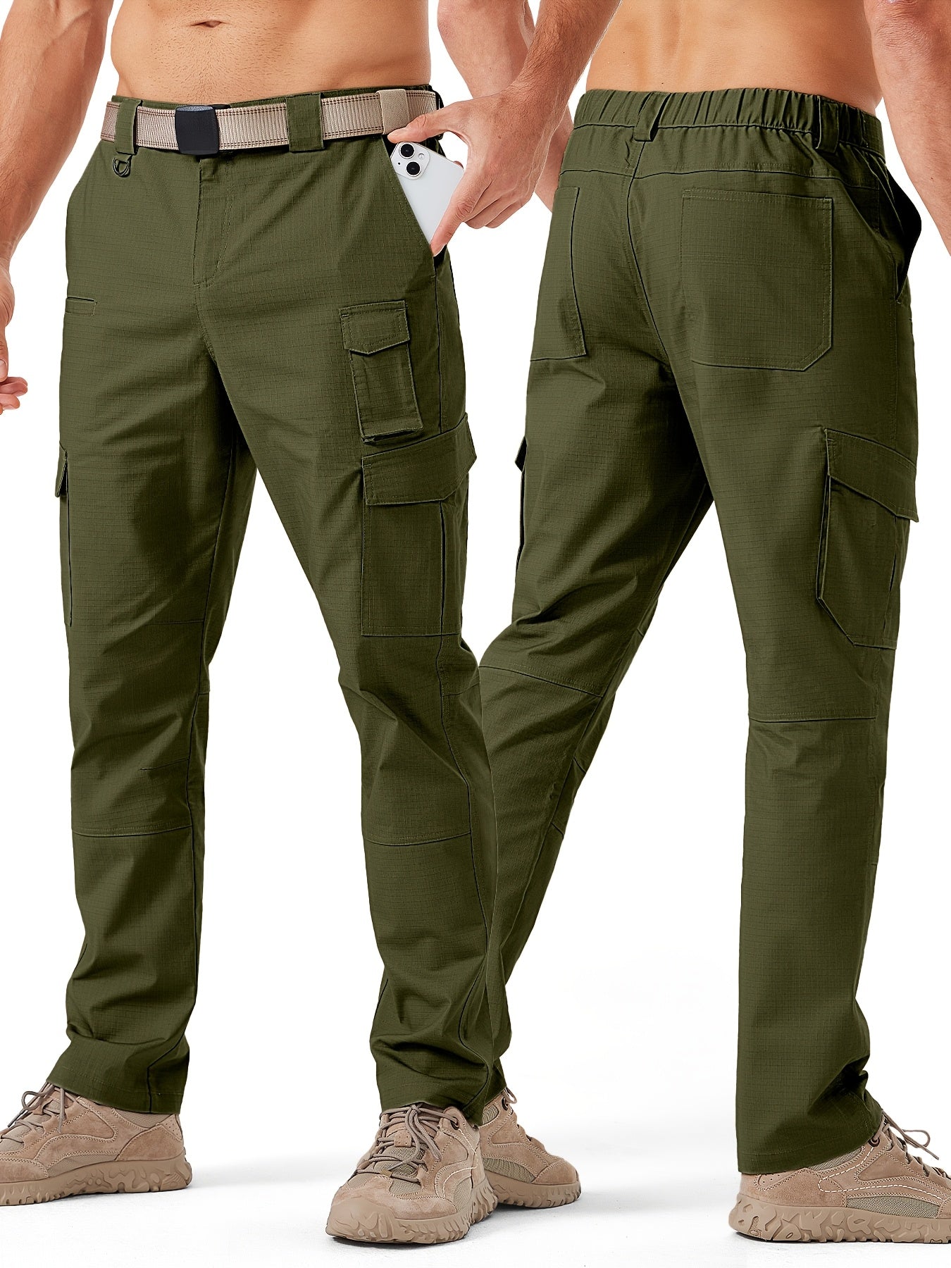 31' Men's Work Pants Cargo Pants Loose Casual Multi Pockets Outdoor Pants Color Block Straight Leg Cargo Pants with 8 Pockets