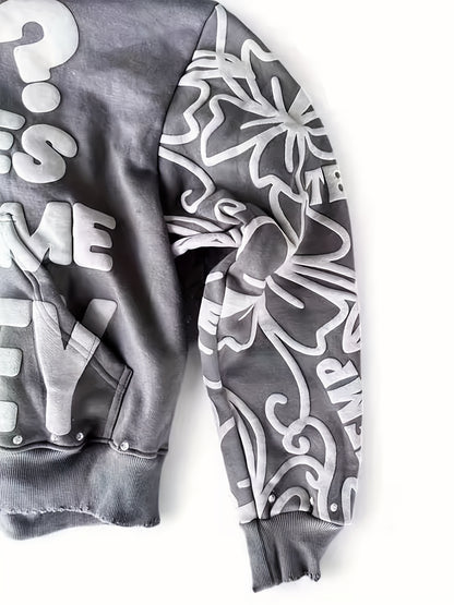 Couple Matching Y2K Letter Print Destroyed Hoodie | Unisex Oversized Zip Up Or Pullover Sweatshirt | Harajuku Hip Hop Streetwear Hoodie for Men And Women | Trendy Casual Autumn Winter Fashion Outerwear | Loose Fit Graphic Jacket Top