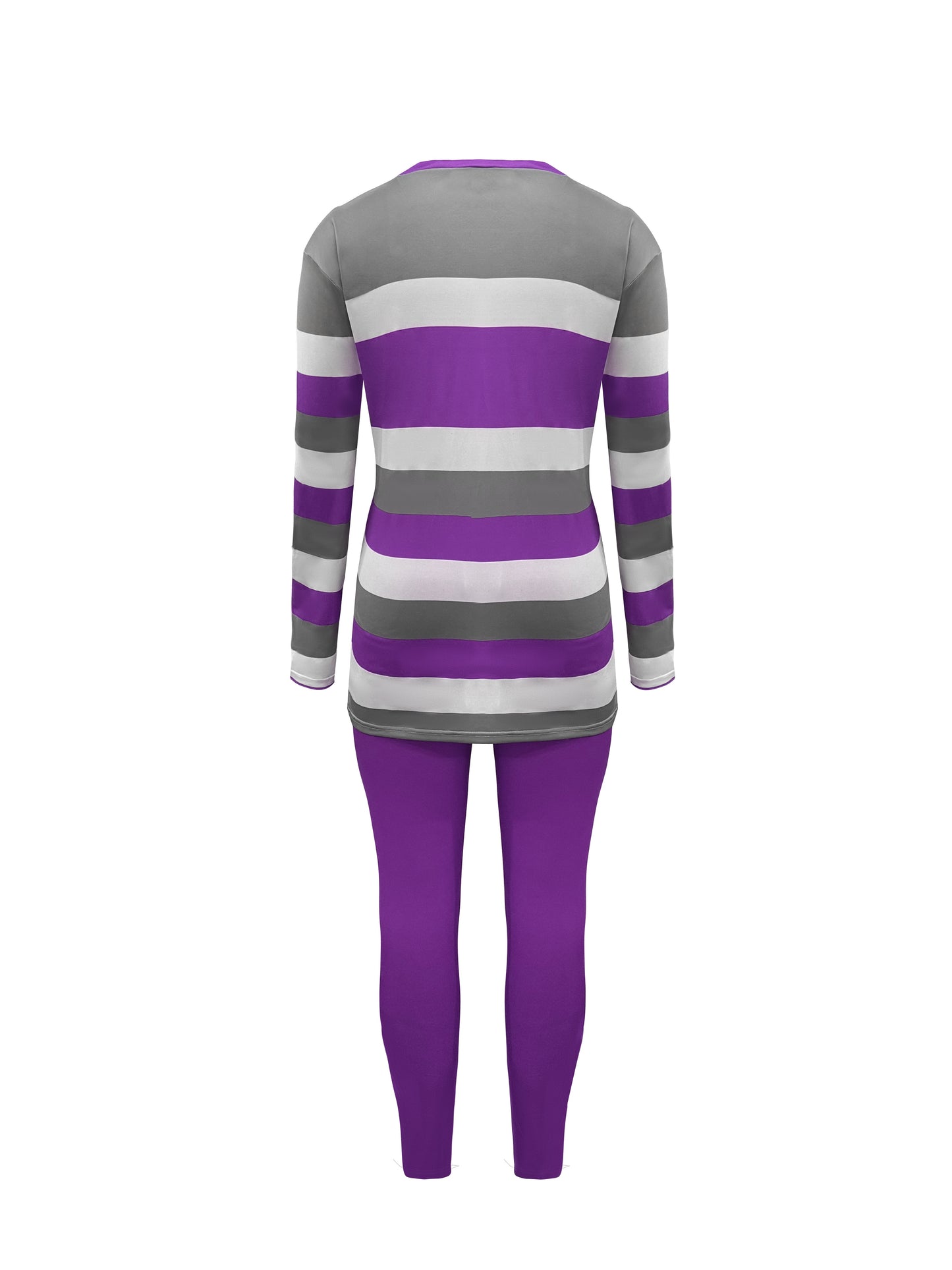Plus Size Color Block Two-piece Set, Casual Crew Neck Long Sleeve Top & Pants Outfits, Women's Plus Size Clothing