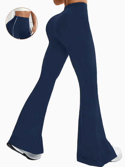 High-Waisted Slit Flared Pants with Side Lines, Elastic Pants, Retro And Versatile Casual Long Pants