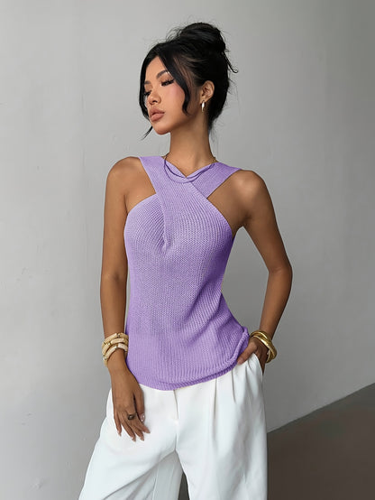 Casual, Niche Design, Crossover Neck Sweater, Summer Women'S Clothing, Sleeveless Top For Women.