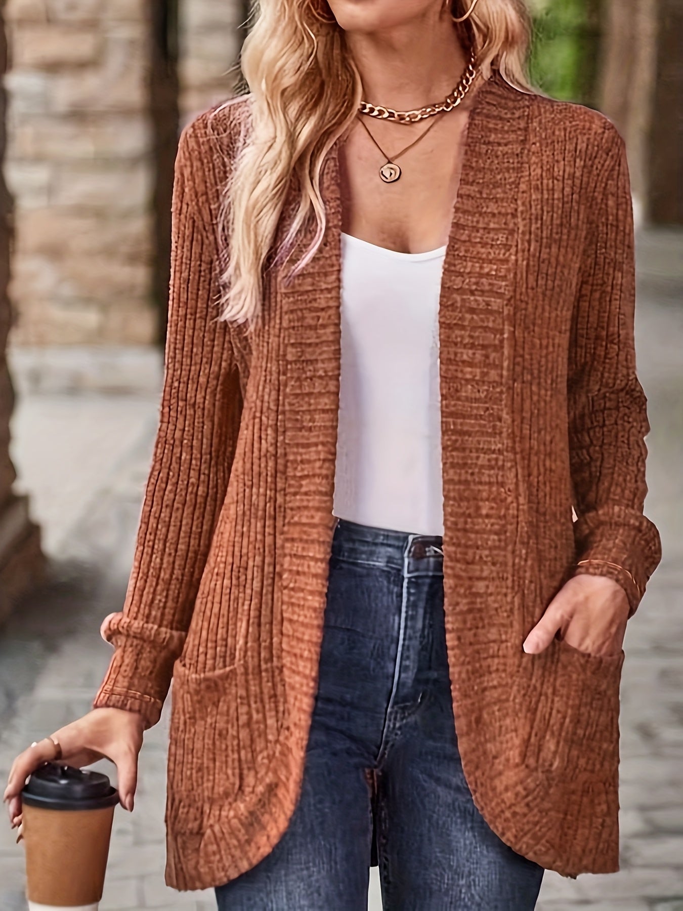 Women's Chic Office to Party Cardigan - Long Sleeve Open Front Jacket, Machine Washable Fall/Winter Coat with, Elegant Everyday Outerwear for Women