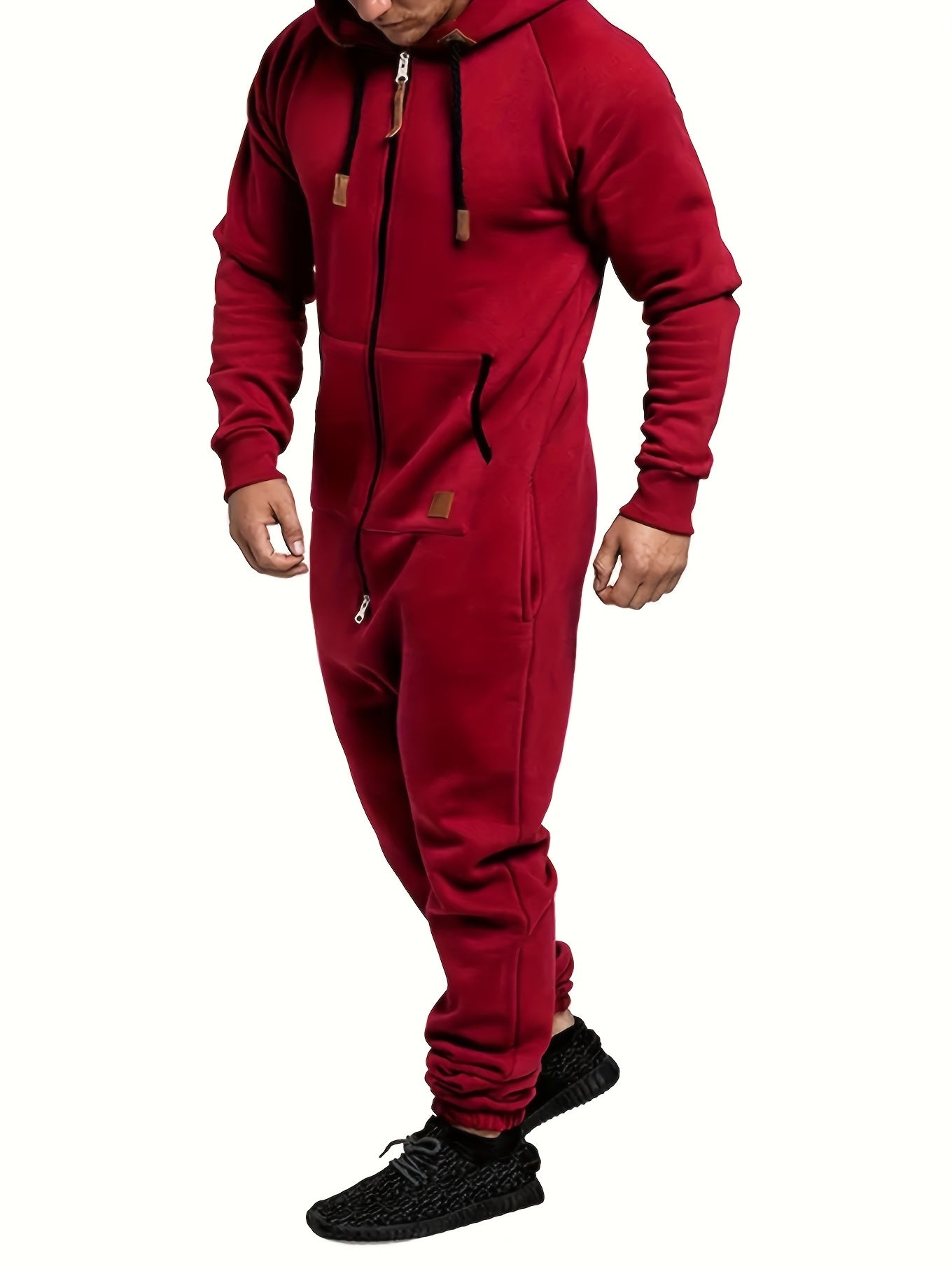 Hooded Fleece Jumpsuit, Kangaroo Pocket, Workwear, Comfortable And Stylish, Winter Clothes for Men, Home Pajamas, Camping Pajamas, Onesie Men, Men'S Clothes, Jumpsuit Men, Men'S Winter Clothes, Christmas, Local Warehouse, And Closeout