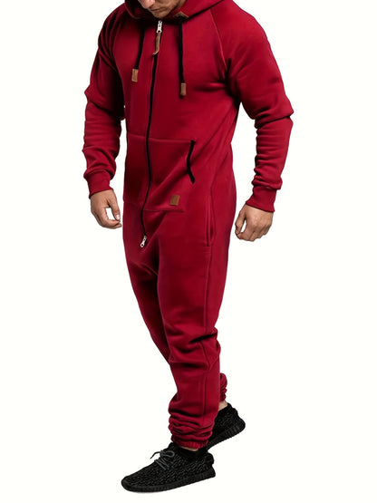 Hooded Fleece Jumpsuit, Kangaroo Pocket, Workwear, Comfortable And Stylish, Winter Clothes for Men, Home Pajamas, Camping Pajamas, Onesie Men, Men'S Clothes, Jumpsuit Men, Men'S Winter Clothes, Christmas, Local Warehouse, And Closeout