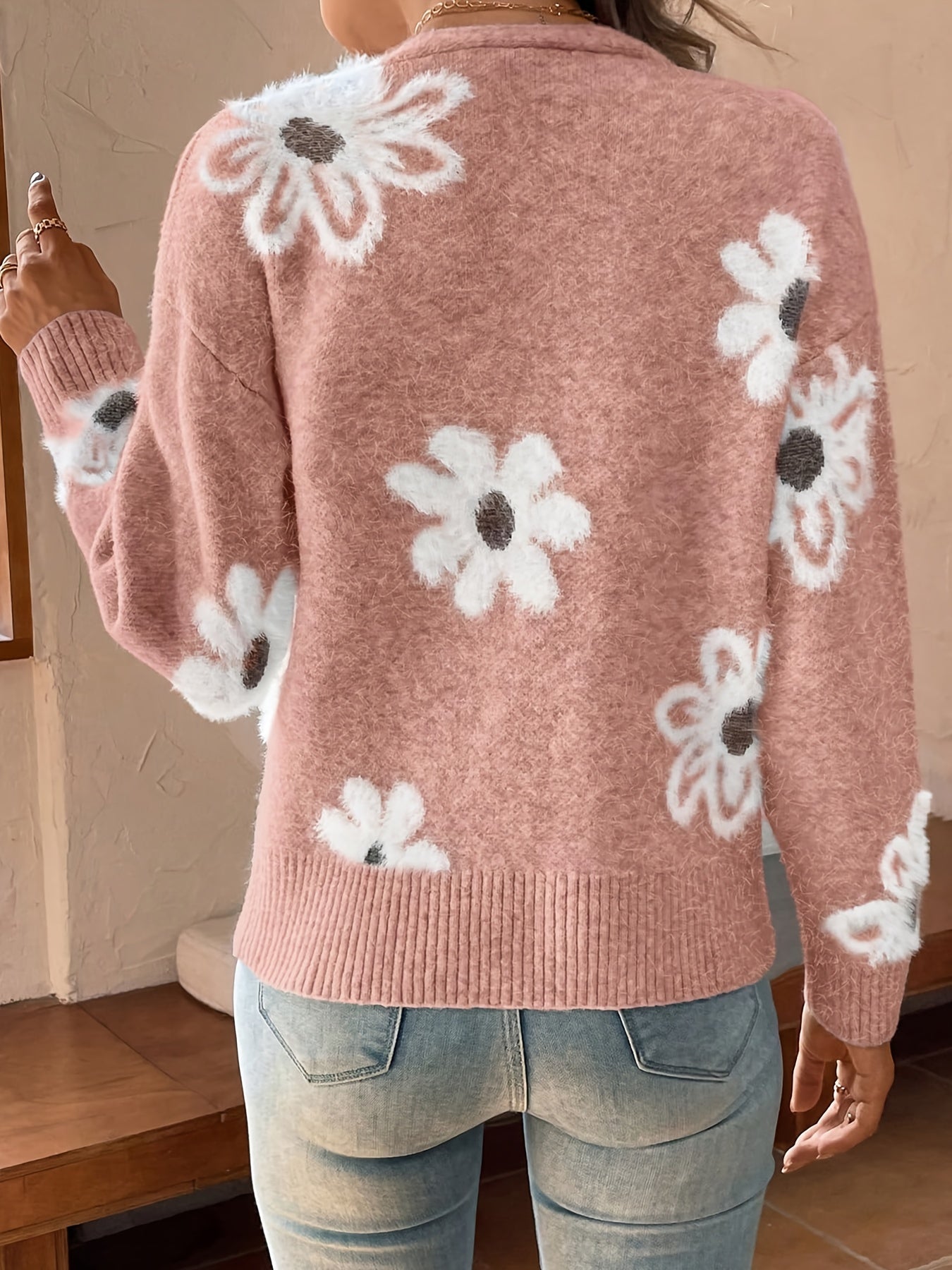 Women's Printed Button Cardigan V-neck Drooping Shoulder Coat