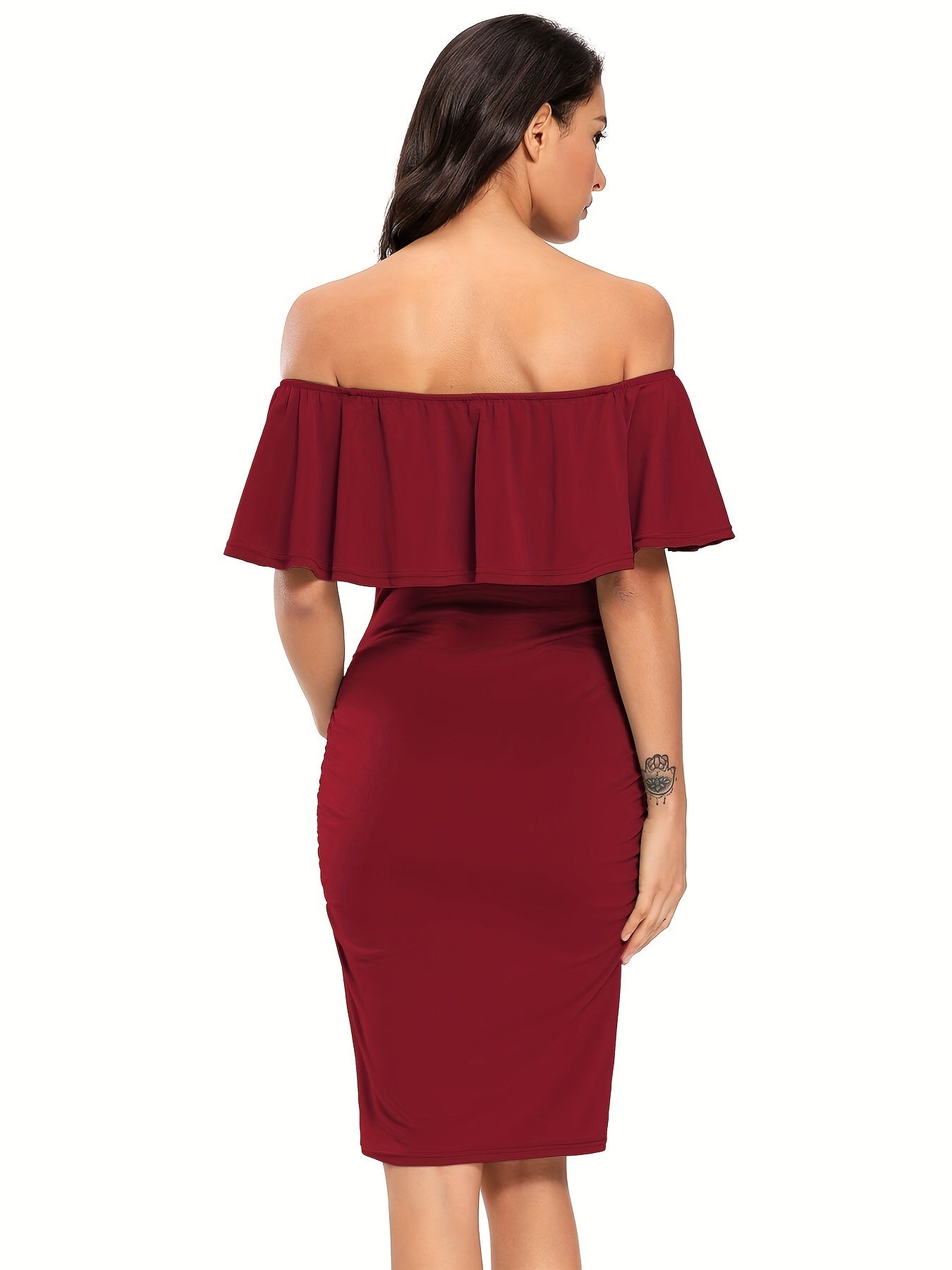 Women's Maternity Dress Off Shoulder Ruffle Sleeveless Bodycon Dress for Baby Shower