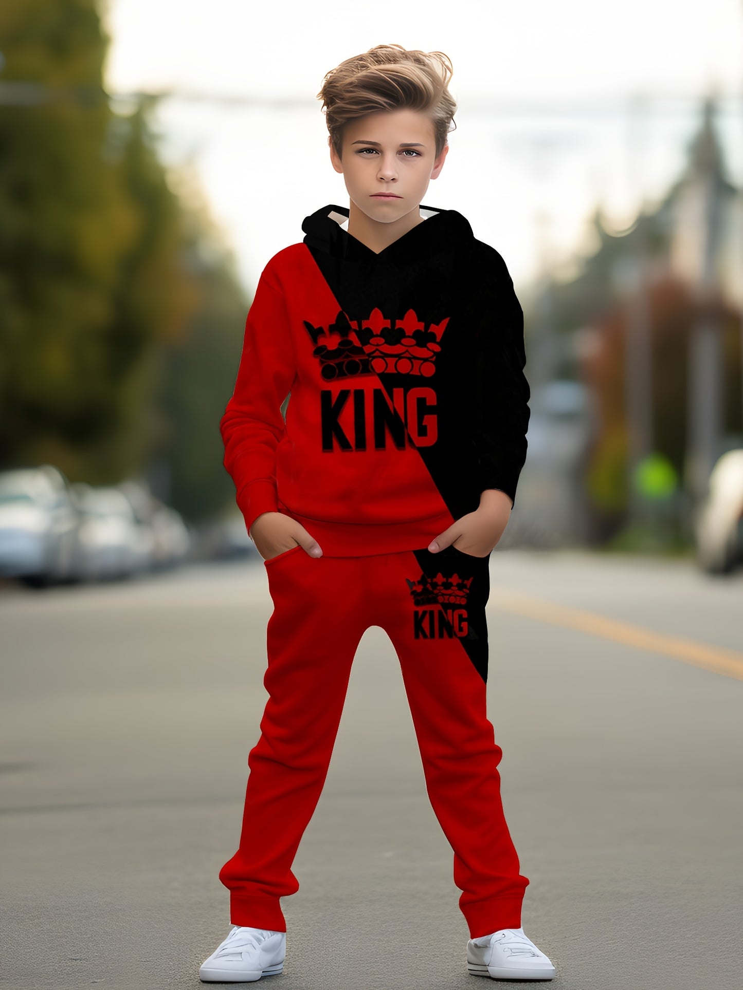 Random Sent .Boys 3D Print Hoodie Set Hoodie Pant Pocket Set, for Outdoor