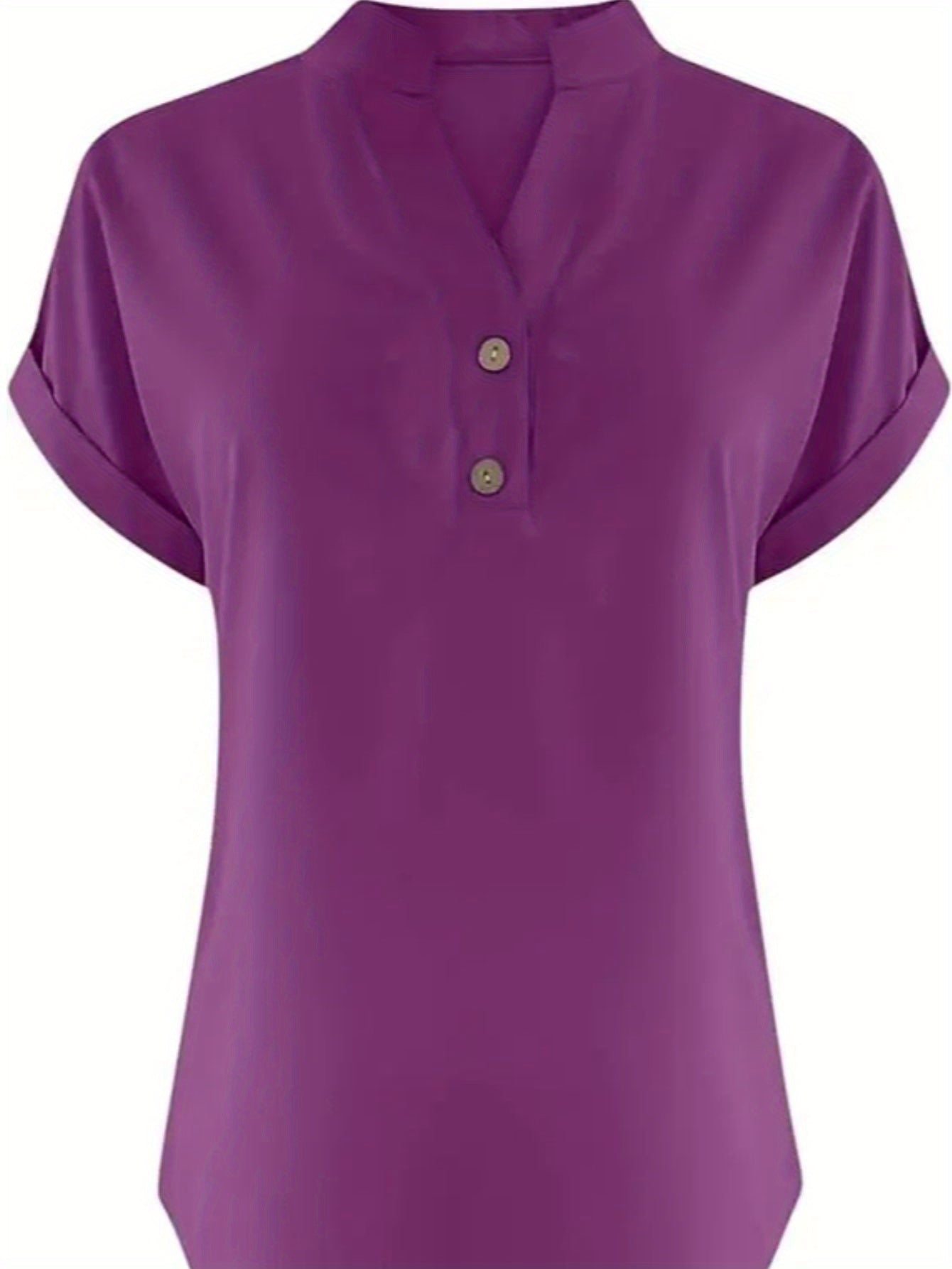 ZOELNIC Women's V-Neck Button-Front Placket T-Shirts - Short Sleeve Casual Summer Tops, Breathable Daily Wear Shirts Suitable for Spring/Summer, Solid Color Casual Wear, Machine Washable (No)