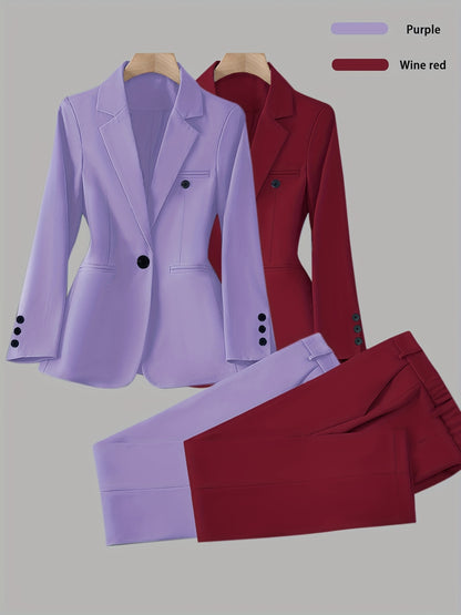 Elegant Women's Suit Set, Fashionable Business Style Solid Color Professional Blazer and Trousers 4pcs Set