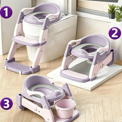 Potty Training Seat With Step Stool Ladder, Potty Training Toilet For Boys Girls Kids, Potty Chair Adjustable Potty Seat For Toilet With Anti-Slip Wide Steps Splash Guard Safety Handles