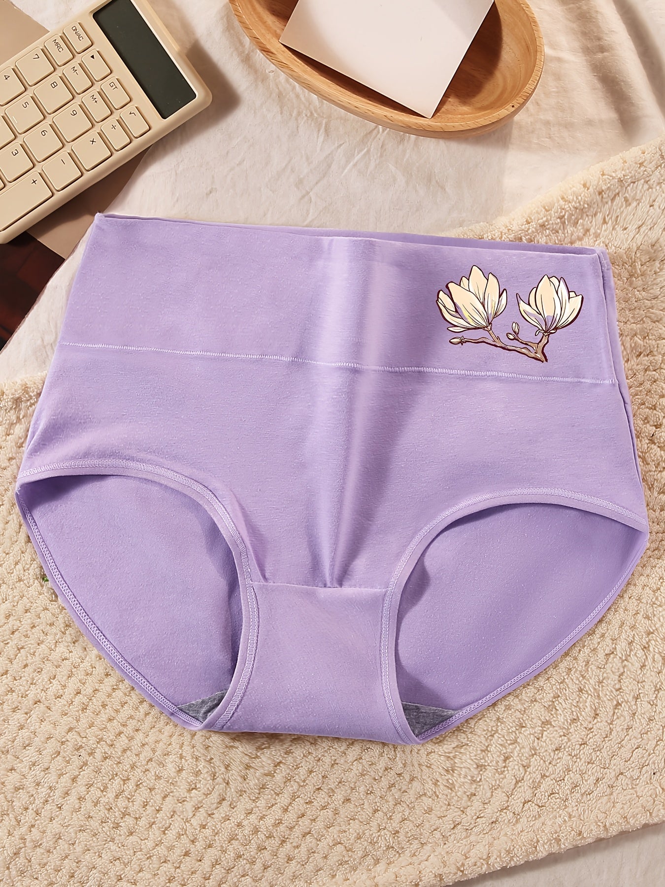 5pcs Women'S High-Waisted Briefs with Floral Embroidery - Soft Breathable Underwear in Light Blue, Peach, Beige, Gray, And Red, High Waisted Underwear, Comfortable Underwear, Minimalist Design, Smooth Texture