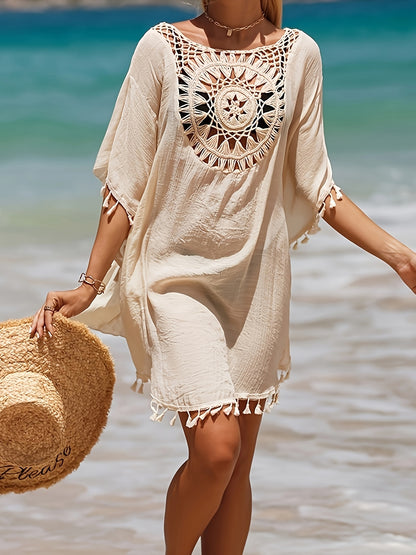 Lace Crochet V-Neck Dress Designed As a Cover-Up for Women'S Swimwear, Perfect for The Beach
