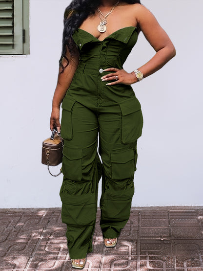 Ladies Tube Top One-piece Suit Pants, Women'S Strapless One-piece Suit With Pants, Summer And Spring Casual Sexy Women'S Dress Pants, Women'S Clothing Set