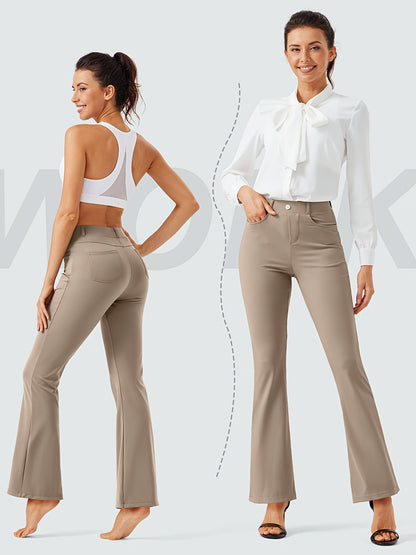Women'S Work Yoga Dress Pants Flare Leg Stretch Yoga Slacks with 4 Pockets High Waist Tummy Control Soft Comfy Fabric Casual