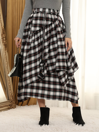 Victorian Gothic Handmade Fringe Plaid Skirt 2025 | Asymmetric Ruffle High-Waist Beach Skirt | Elastic Waist Multi-Layer Vacation Dress | Spring Summer Sweet Style Ladies Gift