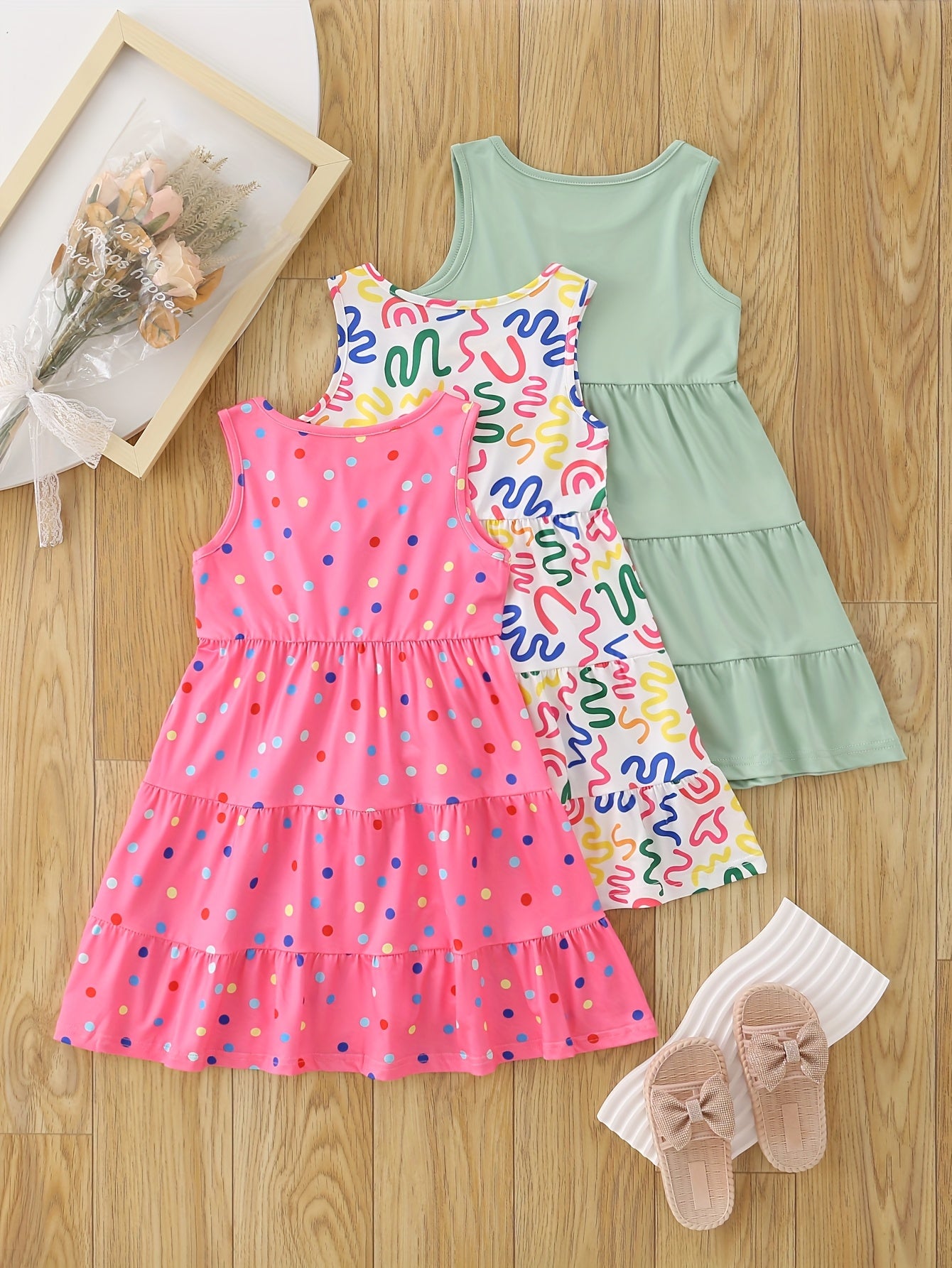 3pcs Summer Girls 8 Years Sleeveless Dress Holiday Gift Party Teenage Dresses Children Casual Dressy Pop Girls Dress 10 Years Chic Peplum Casual Skirt Sleeveless Suspenders