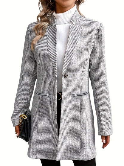 Casual Women's Vertical Striped Coat with Zipper, New Autumn Winter Style