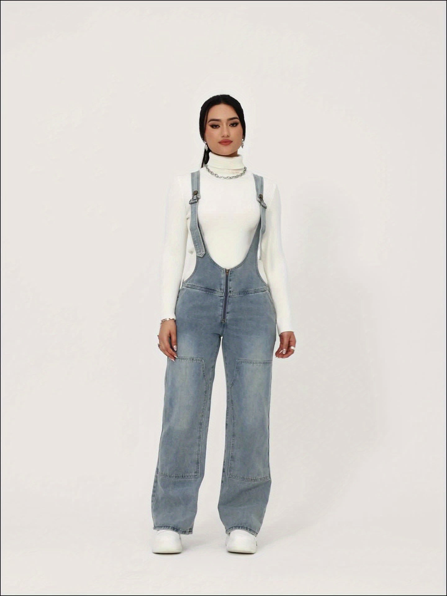 Women'S Clothing For Autumn And Summer, Women'S Summer Wear, Women'S Denim, Overalls, Adjustable Shoulder Straps, Loose Straight Legs, Wide-leg Denim Jumpsuits, Loose Jumpsuits
