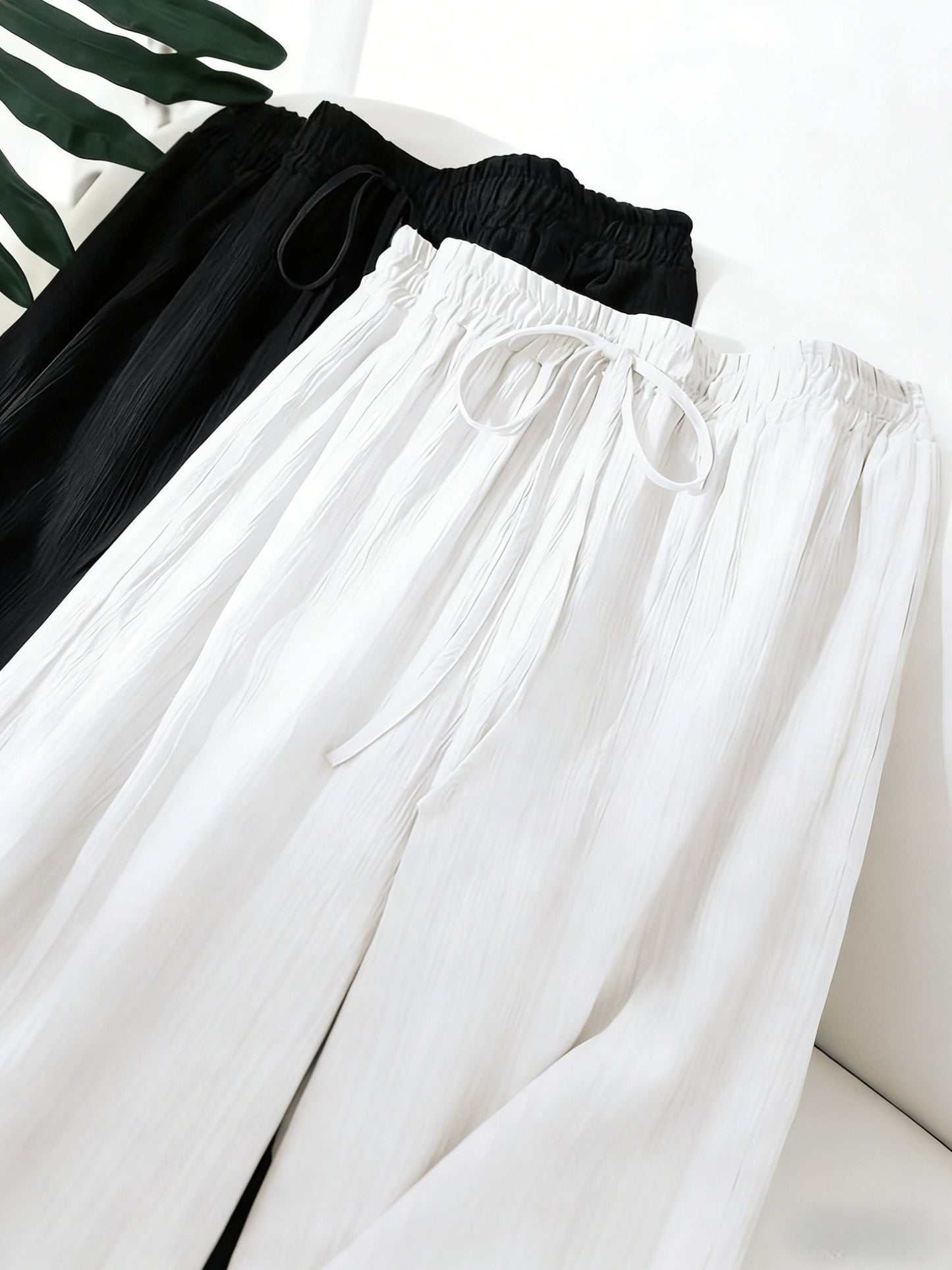 Women's 2pack Black + White Pleated Wide-Leg Pants - product view 12