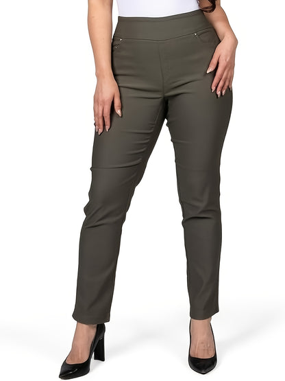 Slim Fit High-Waisted Pants for Women Featuring Five Pockets, Designed for Easy Pull-On Wear, Suitable for Work Or Casual Office Settings