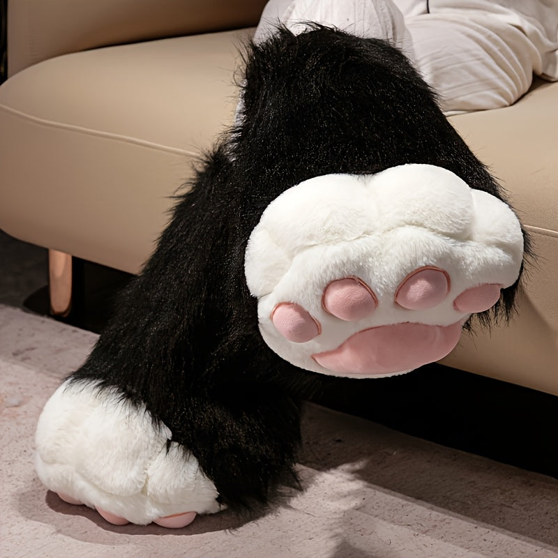 1Pair Super Soft Plush Cat Claw Slippers - Non-Slip Single Leg Shoes, Indoor/Outdoor Use, Cute Kitten Claw & Paw Print Decor, Pink & White Comfortable Boots for Men & Women, All-Season, Perfect Gift for Christmas/Halloween/Birthday - One Pedal