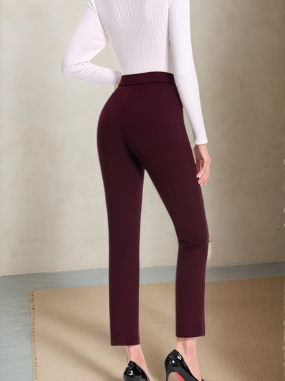 Women's High-Waist Skinny Pants - Stretch Pull-On Work Trousers with Elastic Waistband, Slim Straight Leg Dress Pants for Office, Business Casual & Year-Round Wear, Solid Color (Machine Washable) - Not Included