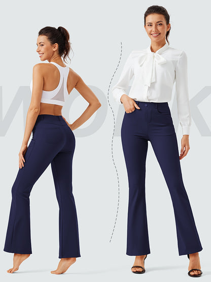 Plus Size, Plus Size Women's Dress Work Pants Slacks Stretch Comfy Breathable Soft Casual Office High Waisted Tummy Control Flare Pants with Belt Loops 4 Pockets Lounge Business