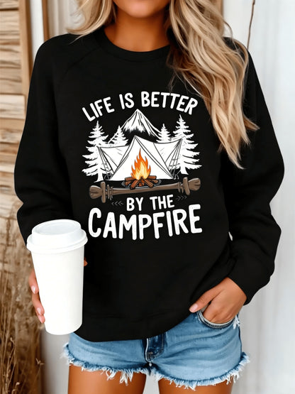 2026 Fashion Women'S Hoodie A Cozy, Soft Pullover Featuring The Print "Life Is Better By The Campfire." Perfect For Workouts, Everyday Wear, And Outdoor Adventures. A Thoughtful Gift For Family And Friends, Ideal For Mother'S Day.