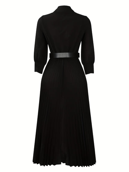 Women's Dress, 3/4 Sleeve Flared A Line, Casual Semi Formal with Belt, Wedding Guest Office Lady