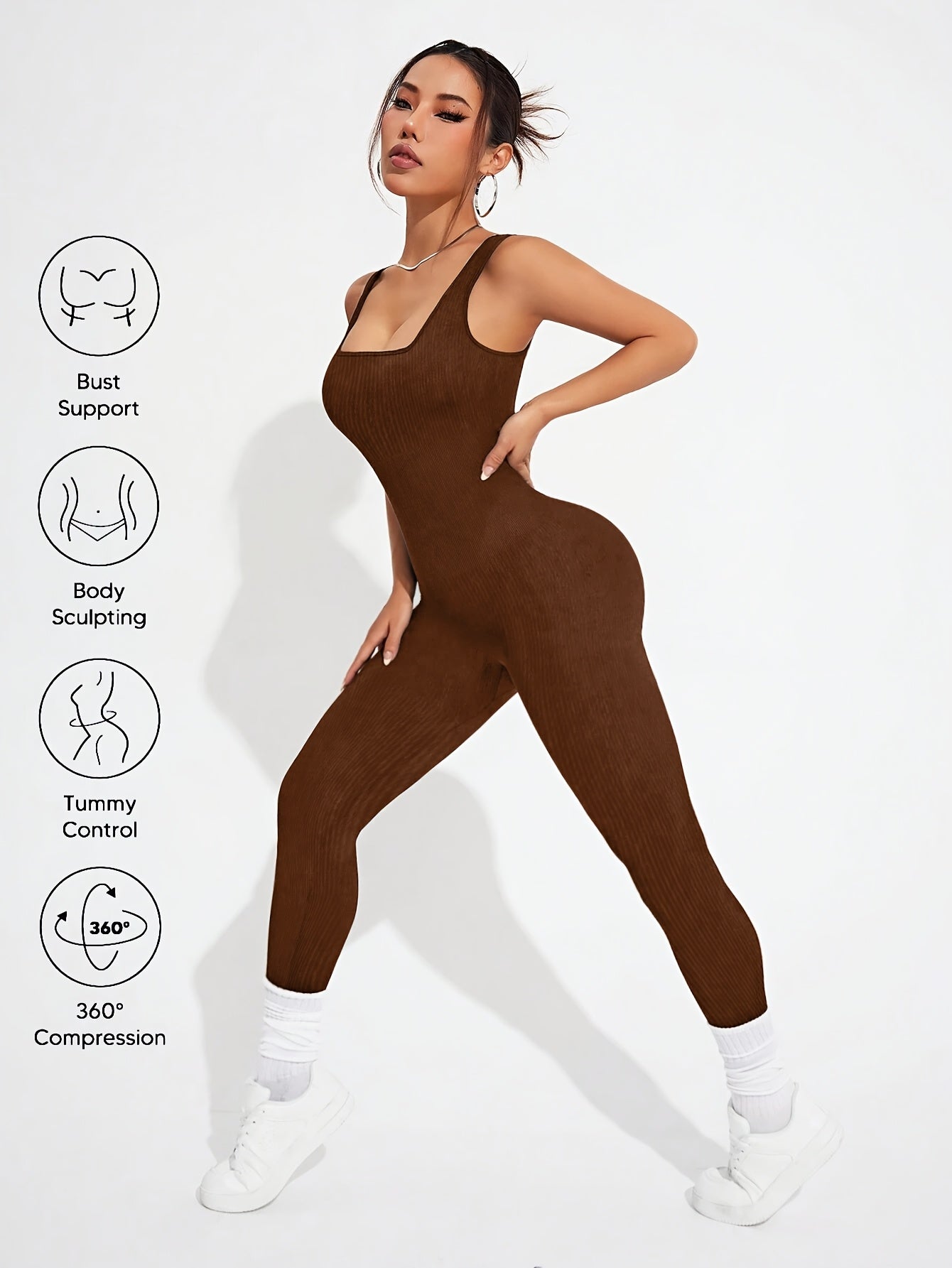 2pcs - Women'S Autumn And Winter Sleeveless Square Collar Long Jumpsuit, 90% Nylon And 10% Elastic Fiber Fabric Comfortable, Thick, Impermeable Washable And Reusable, Suitable For Any Activity Occasion, Exercise, Fitness, Pilates, Running, Yoga