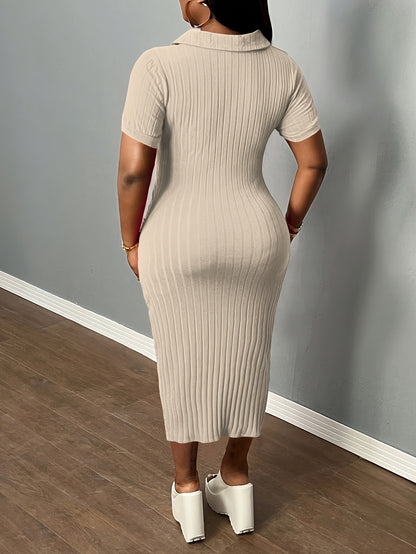 [Sexy Bodycon Dress] Sexy Summer Bodycon Dress | Women's Neck Casual Short Sleeve Basic Pencil Midi Club Dresses