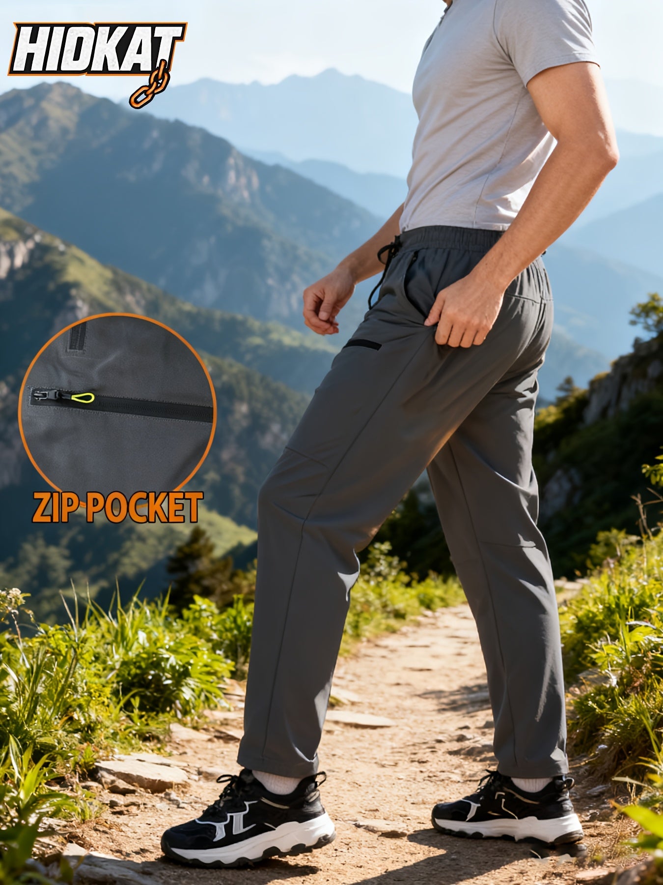 Men's Outdoor Hiking Workwear Straight-Leg Pants Features Zippered Pockets, Breathable Lightweight Design Adjustable Drawstring Waistband Ideal for Outdoor Activities and Everyday Casual Wear, Comfortable Fit