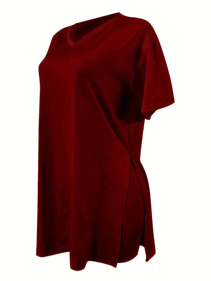 2pcs Set, Plus Size Women's Suit, Short Sleeve, Belted Waist, Top And Leggings
