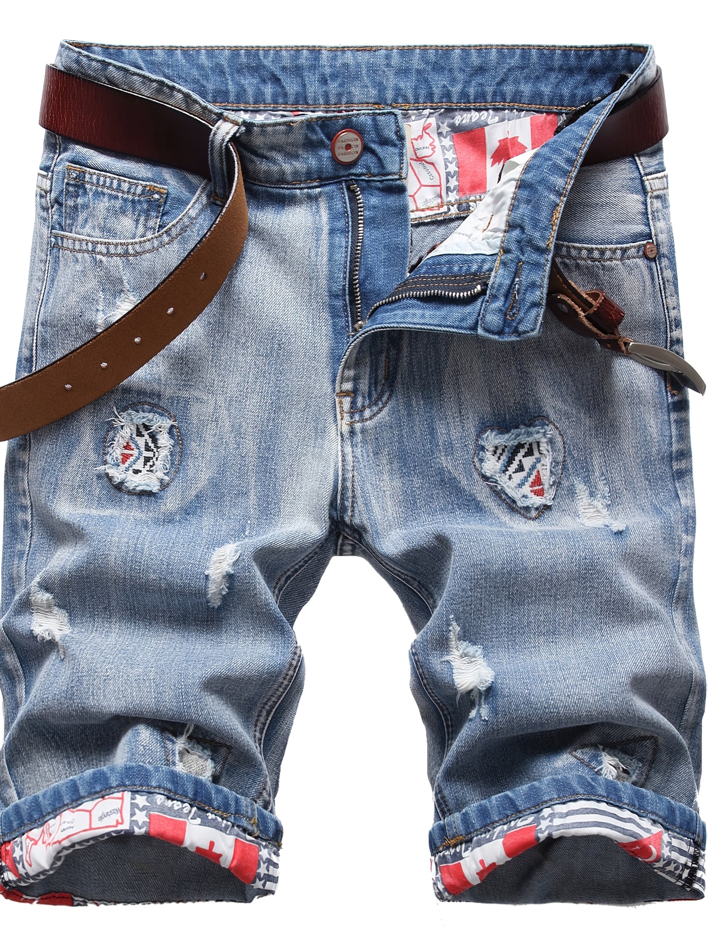 KEEVOOM Men'S Light Blue Washed Gradient Denim Shorts - Summer Casual Slim-Fit Shorts for Outdoor Sports & Trendy Daily Outfits