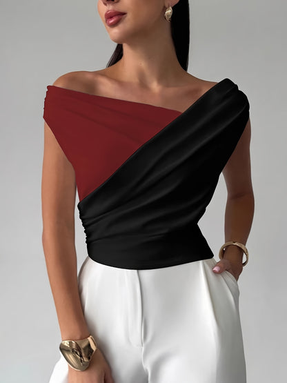 Summer Solid Color Sleeveless T-Shirt, Simple Style, Off-Shoulder, Slim Fit, Sleeveless Short Top