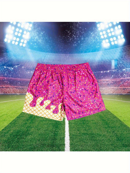Youth Ice Cream Breathable Mesh Athletic Shorts with Elastic Waistband, Lightweight Summer Gym Shorts