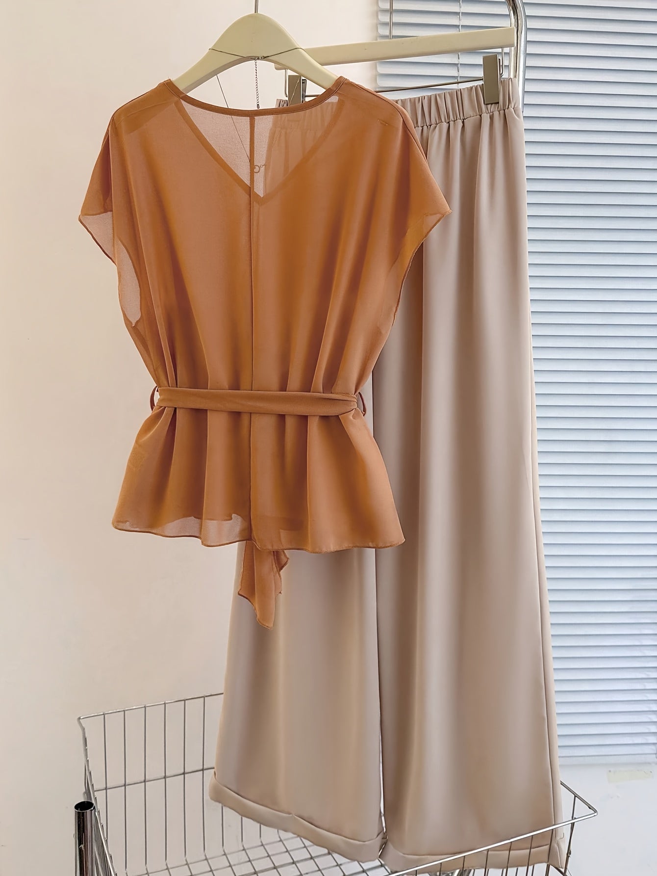 Plus Size, Ladies' Casual Orange Short-sleeved Top And Pants Set for Spring And Summer