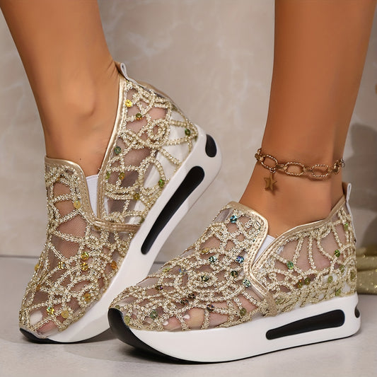 Women's High Rise Sequin Casual Sports Shoes, Women Shoes, Sneakers