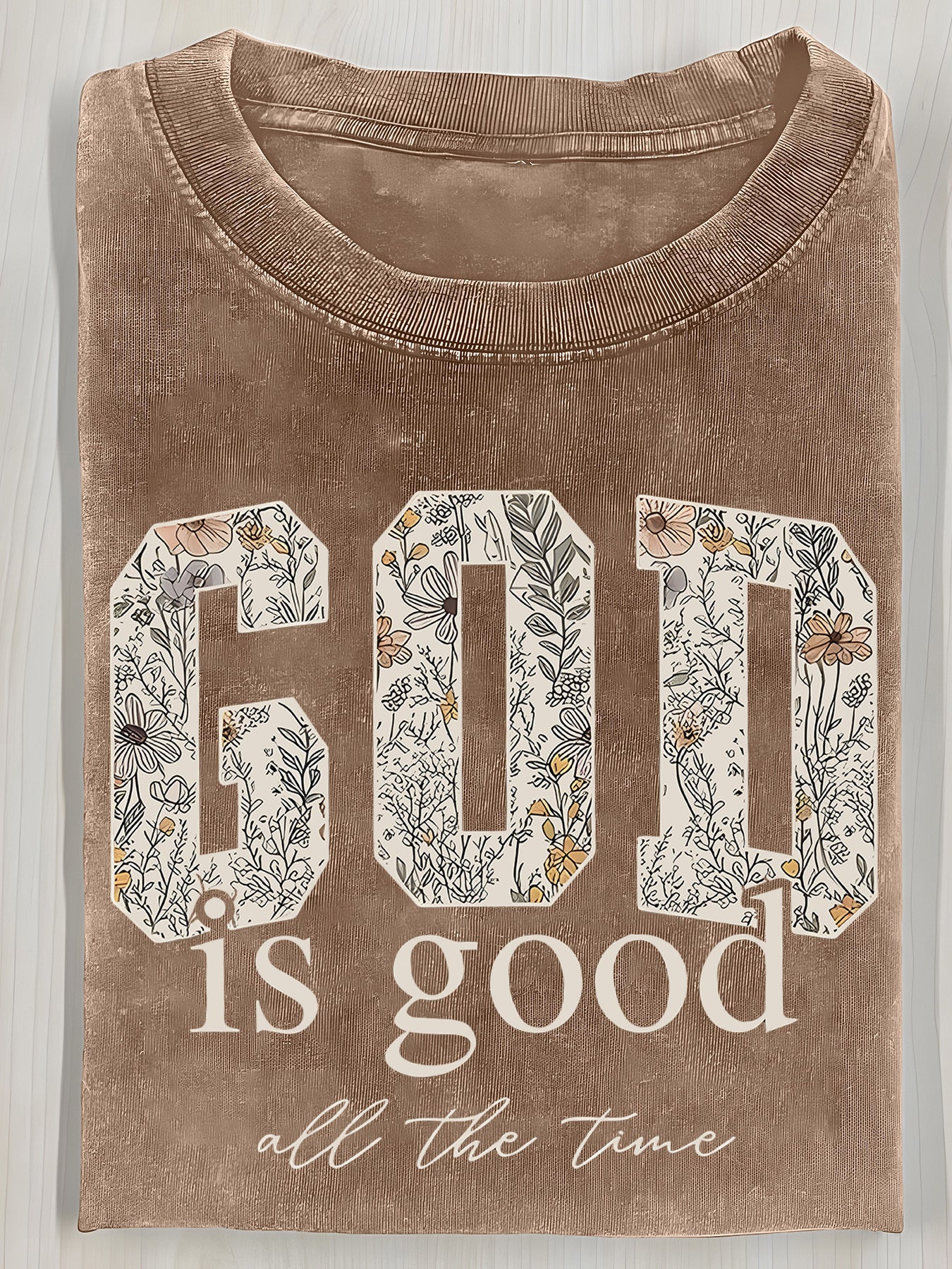 Washed, Printed T-shirts with GOD Flowers, Vintage Fashion Brand T-shirts with High Quality Batik, Ladies' T-shirts, Ladies' Autumn T-shirts, Halloween Christmas Gifts and Holiday Gifts.