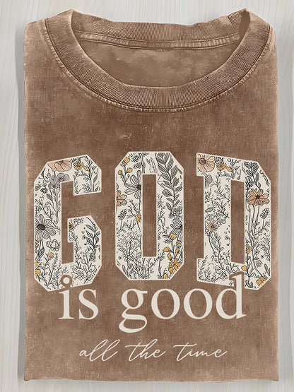 Washed, Printed T-shirts with GOD Flowers, Vintage Fashion Brand T-shirts with High Quality Batik, Ladies' T-shirts, Ladies' Autumn T-shirts, Halloween Christmas Gifts and Holiday Gifts.